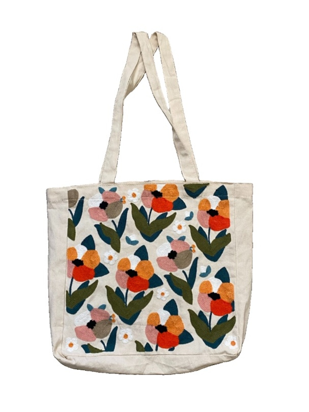 Embroidered Canvas Floral Tote Bag